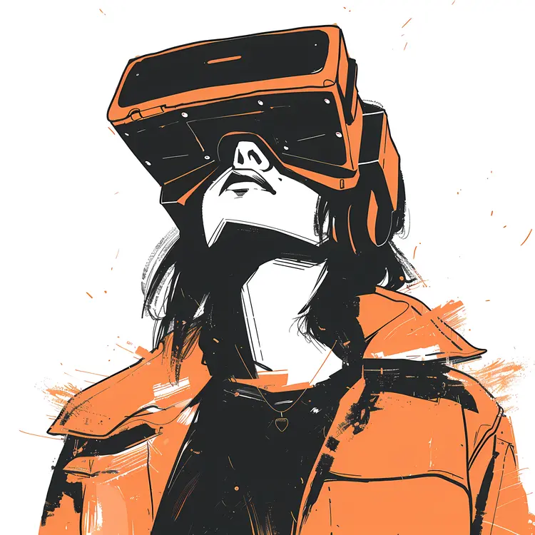 Person Wearing VR Headset in Orange Jacket