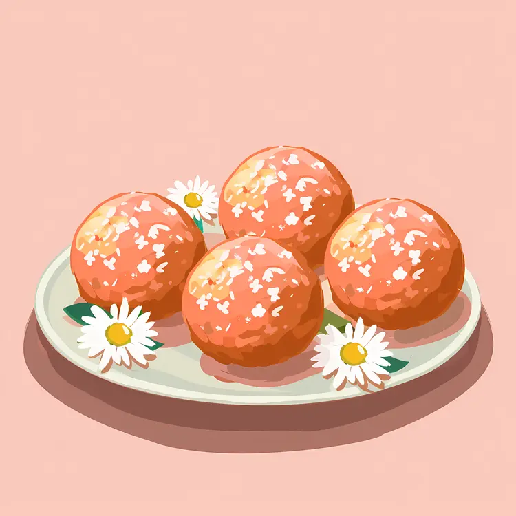 Pink Balls with Flowers on Plate