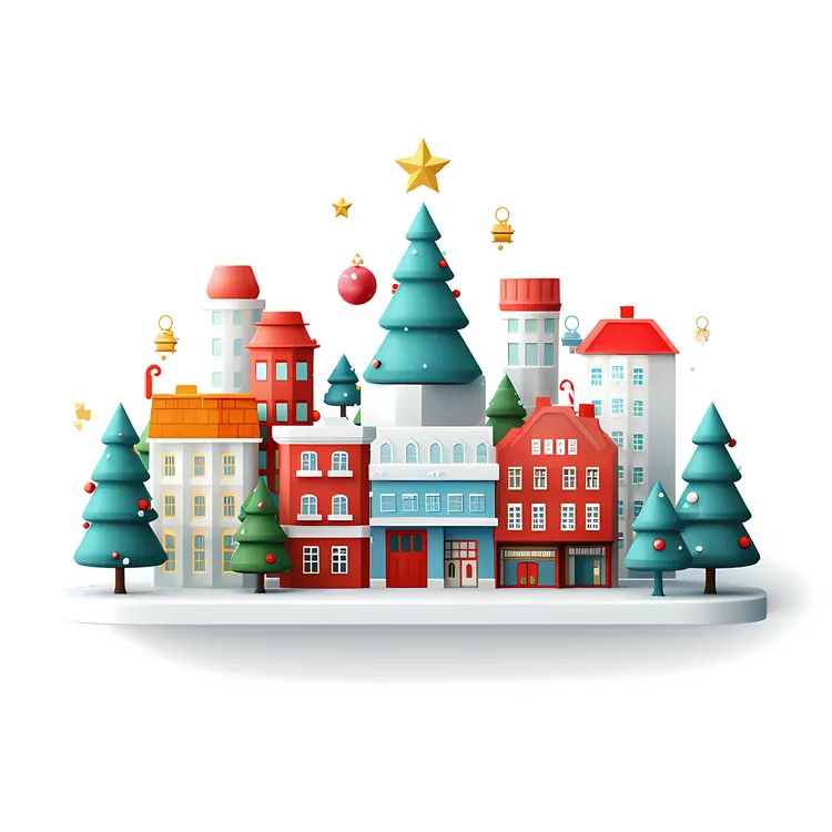 Colorful Christmas Town with Decorations