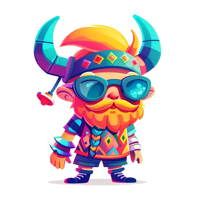 Colorful Cartoon Viking with Helmet and Beard