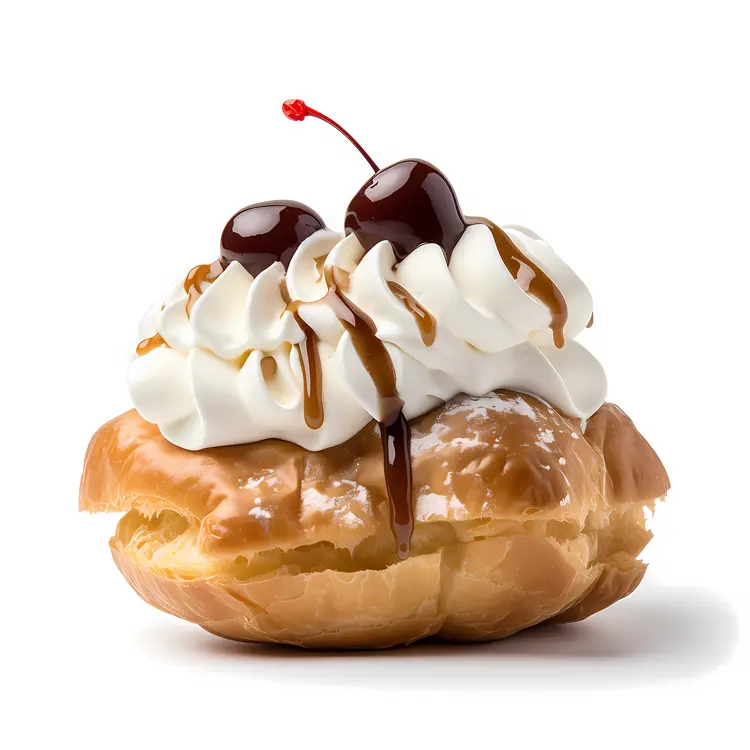 Cream Puff with Cherries and Chocolate Sauce
