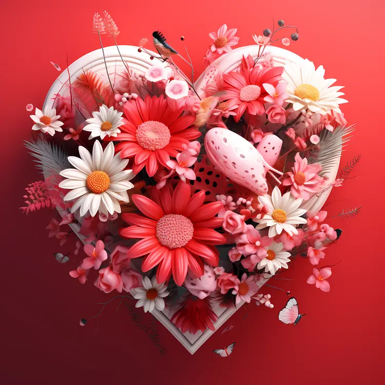 Heart with Red and White Flowers for Valentine's Day