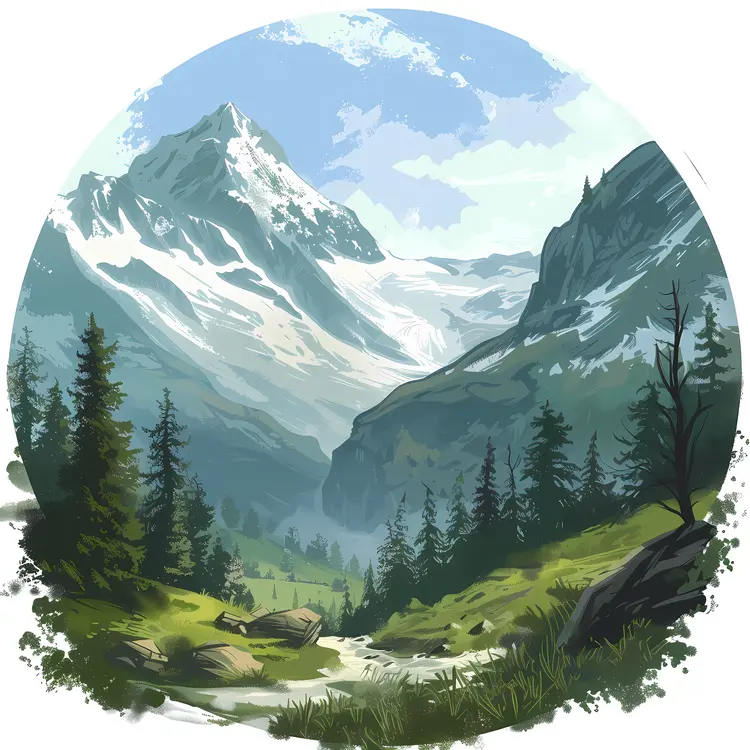 Mountain Landscape with Pine Trees
