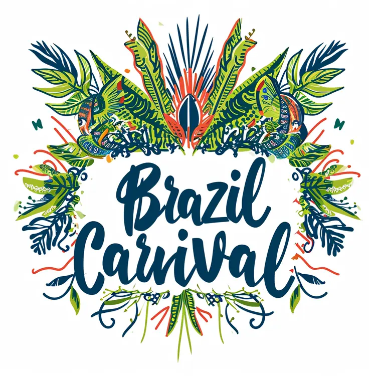 Decorative Tropical Leaves and Flowers for Brazil Carnival