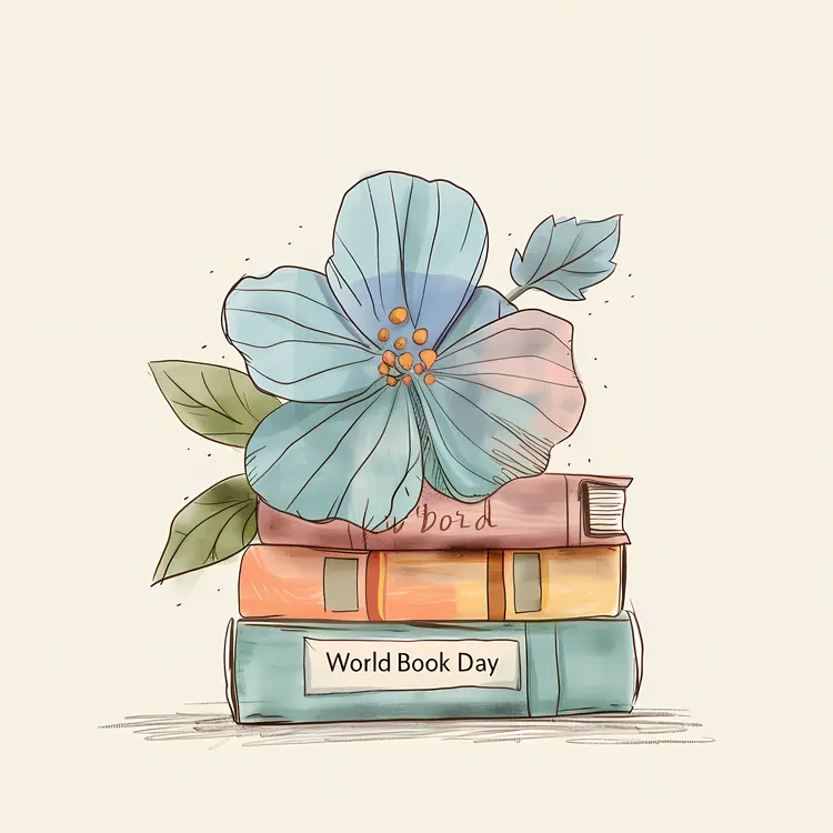 Stack of Books with Flower for World Book Day