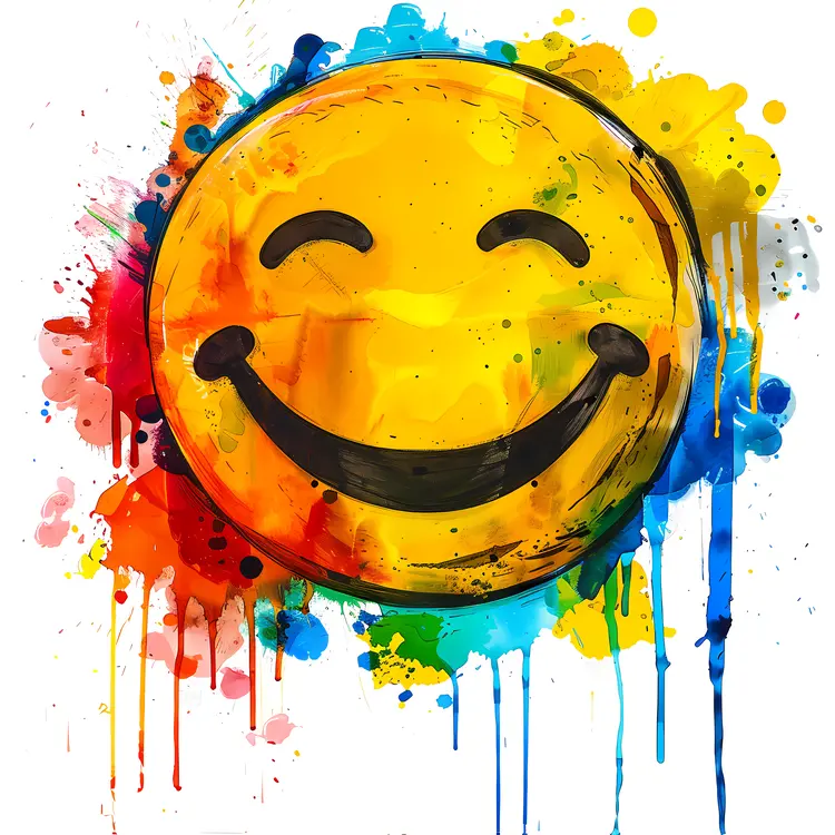 Colorful Smiley Face with Paint Splashes