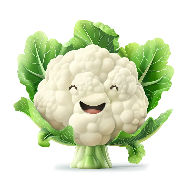 Cheerful White Cauliflower Cartoon