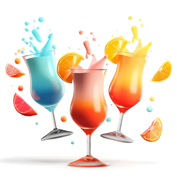 Colorful Drinks Splashing with Orange Slices