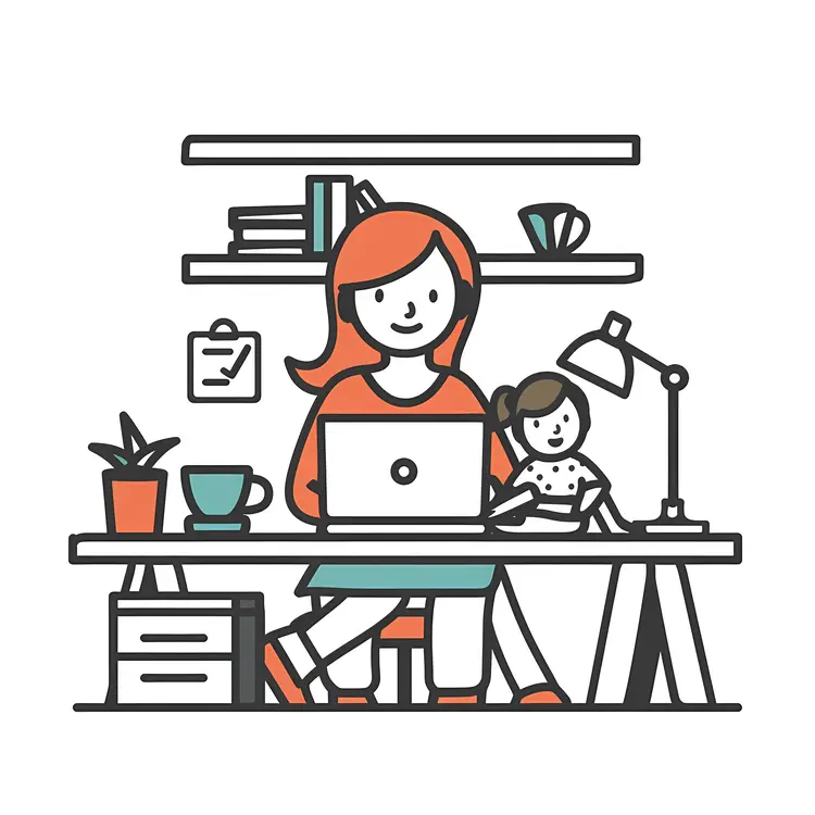 Mother and Child at Work Desk