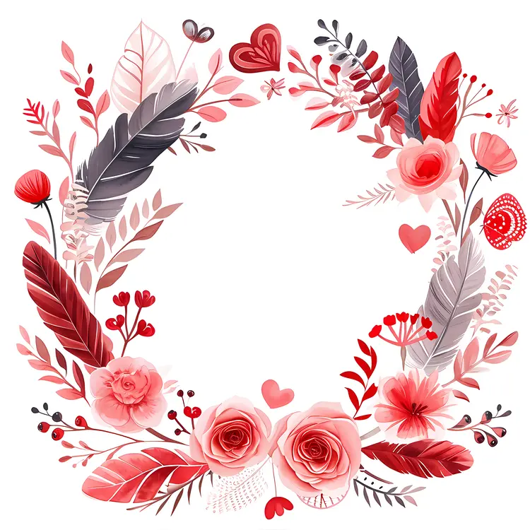 Red and Pink Heart Floral Wreath