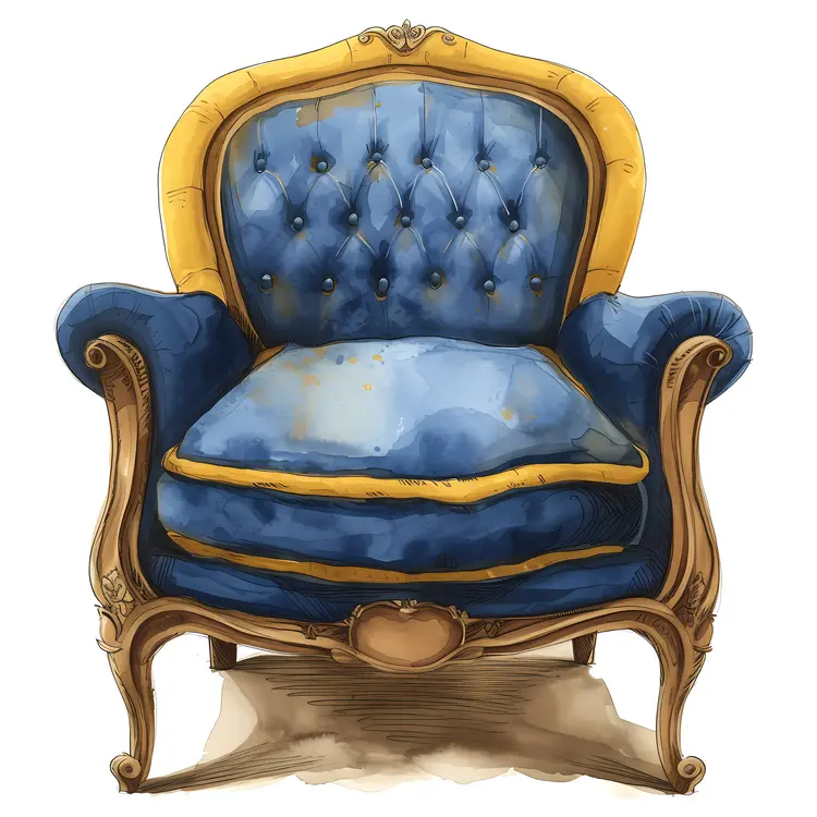 Elegant Blue and Yellow Vintage Armchair