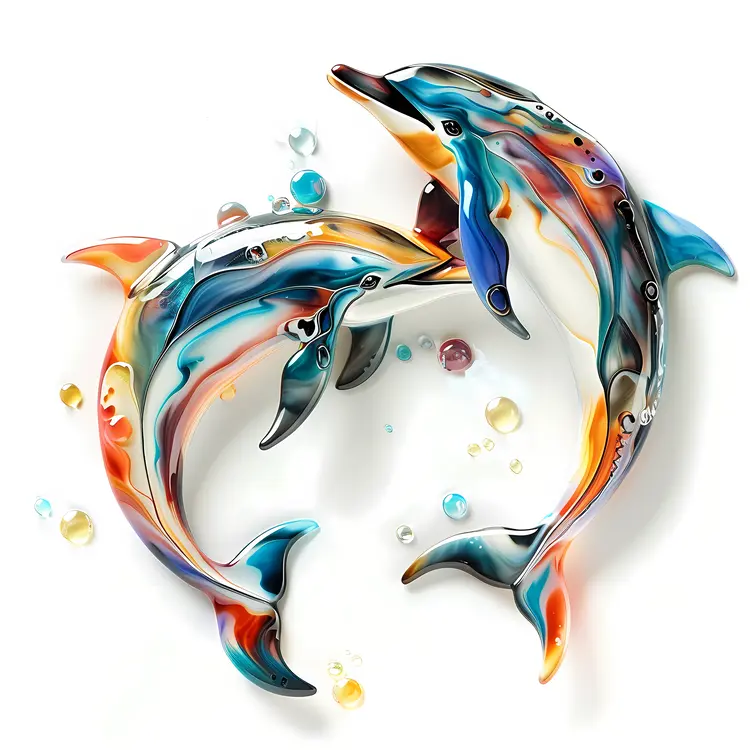 Playful Colorful Dolphins Art