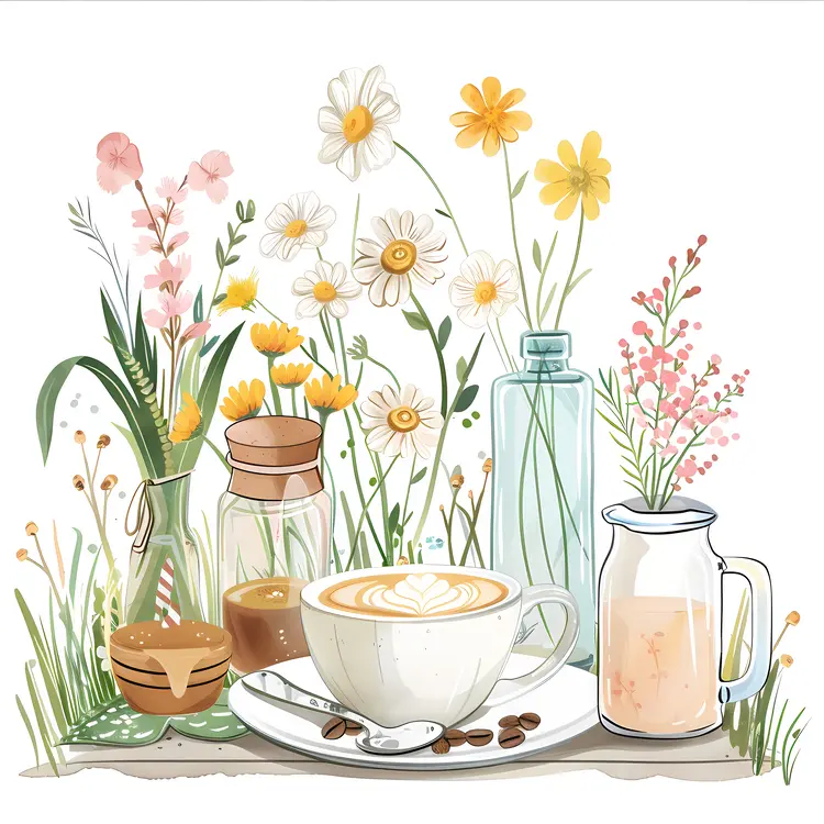 Coffee Cup with Spring Flowers
