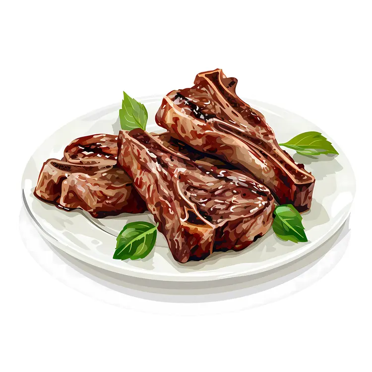 Grilled Lamb Chops with Basil on Plate