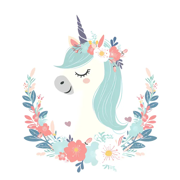 Unicorn with Floral Wreath Illustration
