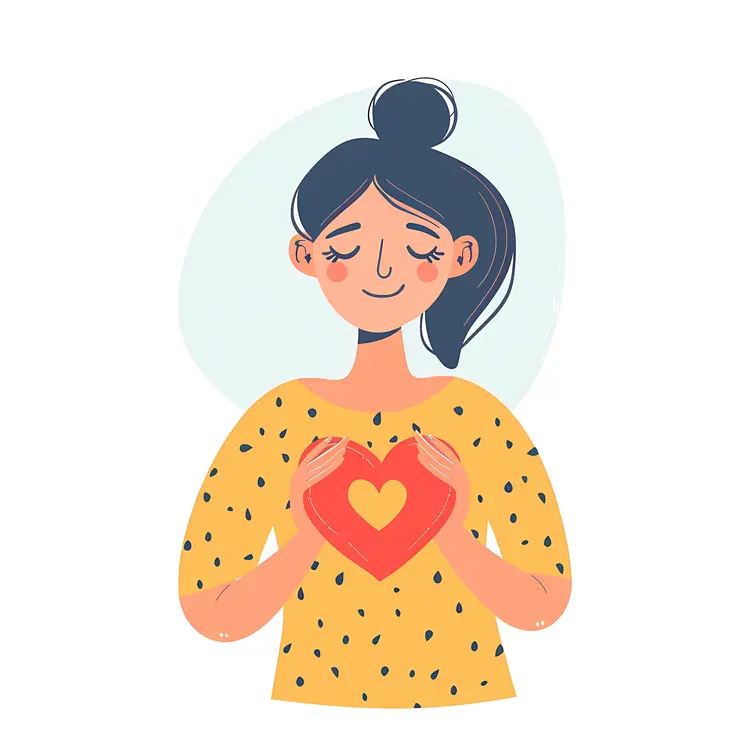 Cartoon Woman Holding Heart