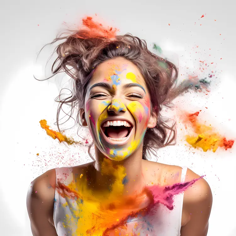 Woman with Colorful Paint Splashes