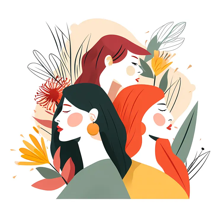 Three Women with Flowers Illustration
