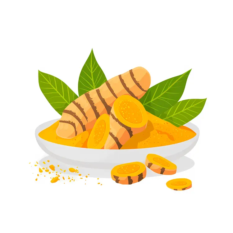Turmeric Root with Leaves and Powder