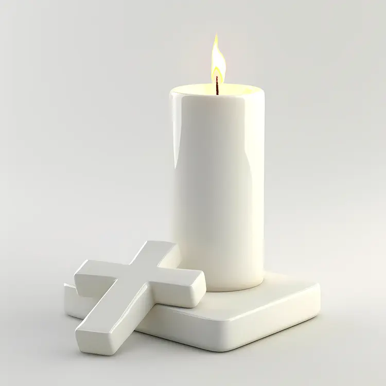 Tall White Candle with White Cross