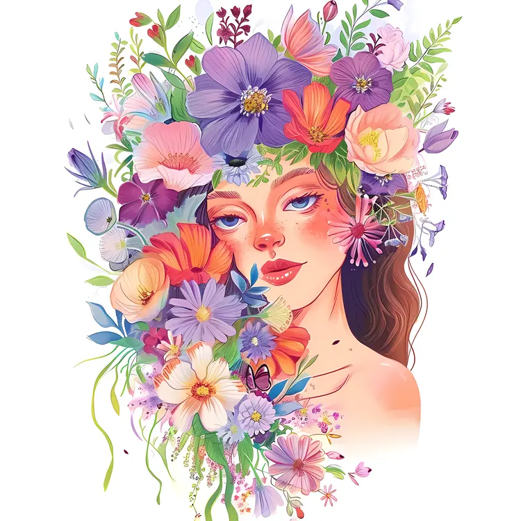 Colorful Floral Portrait of a Woman
