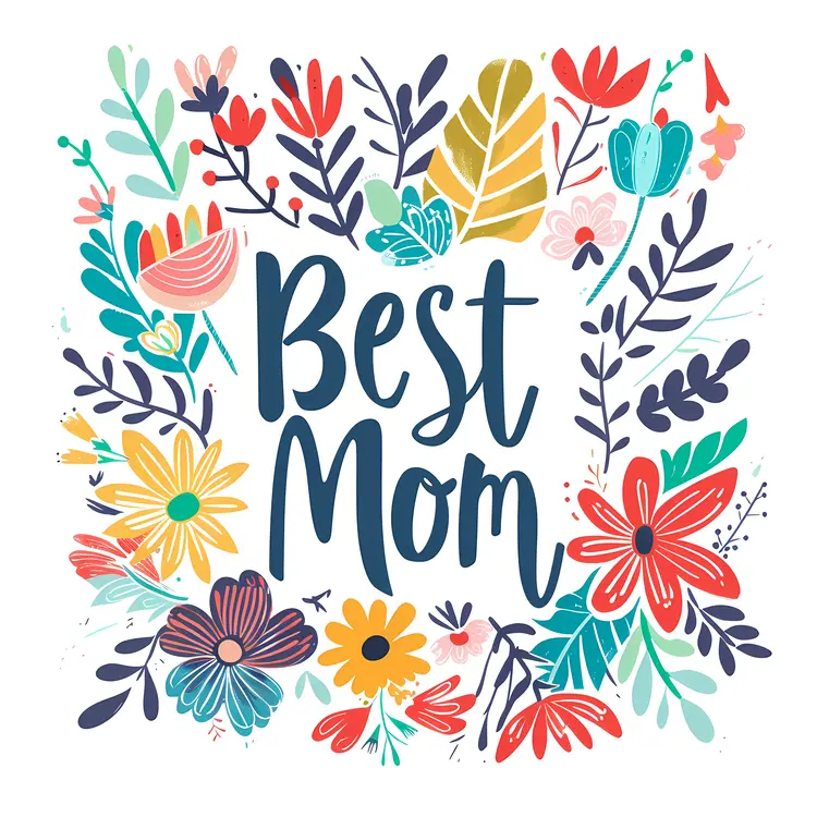 Colorful Floral Best Mom Text