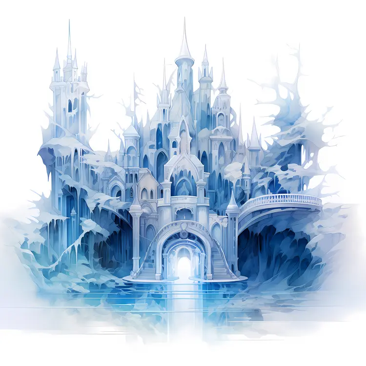 Mystical Ice Castle in a Frosty Forest