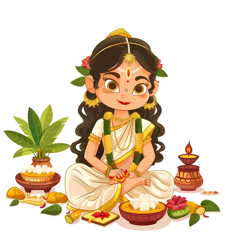 Girl with Traditional Offerings