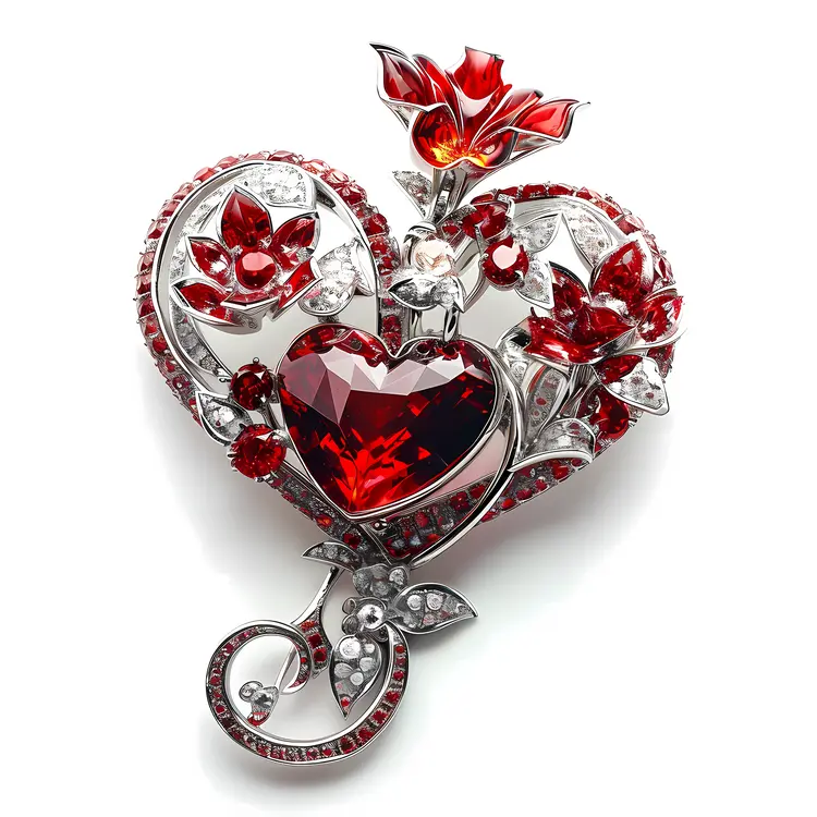 Floral Silver and Red Heart Gemstone Jewelry