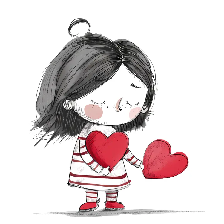 Cute Girl Holding Two Hearts for Forgiveness Day
