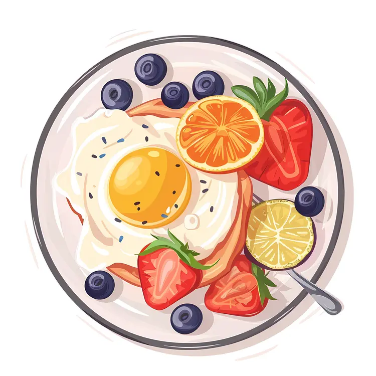 Healthy Breakfast Plate with Fruits and Eggs