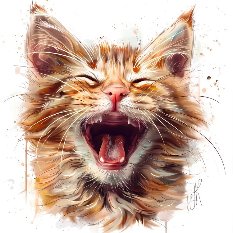 Yawning Orange Cartoon Kitten