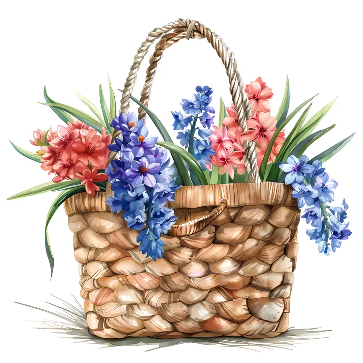 Wicker Basket with Colorful Flowers