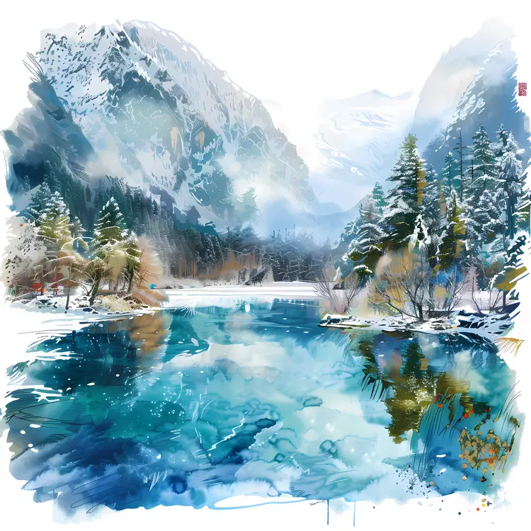 Snowy Mountain and Lake Landscape