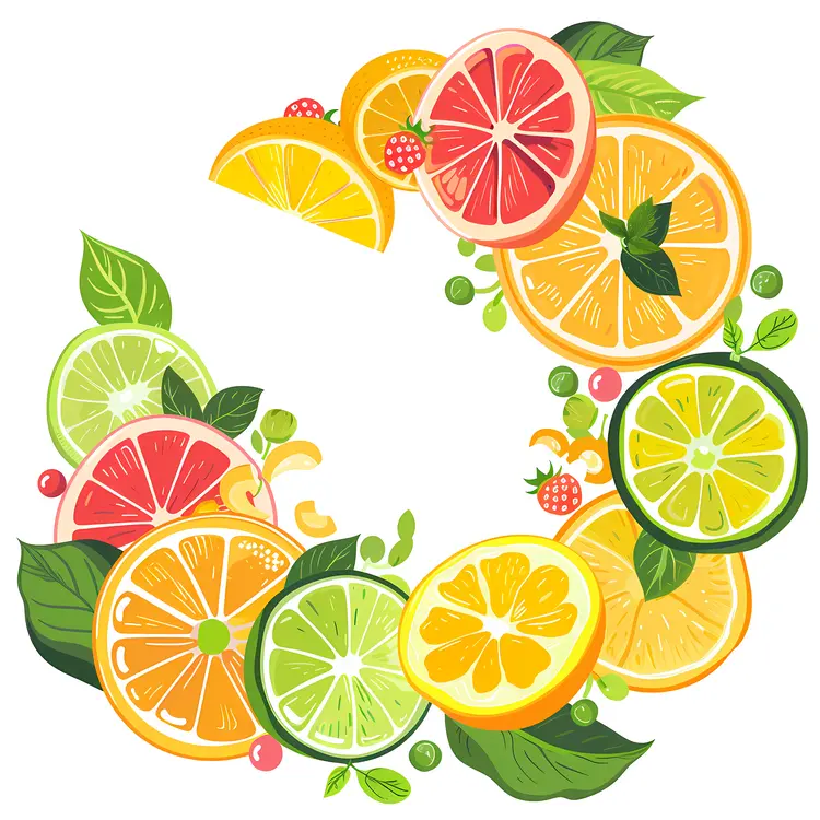 Colorful Citrus Slices with Leaves