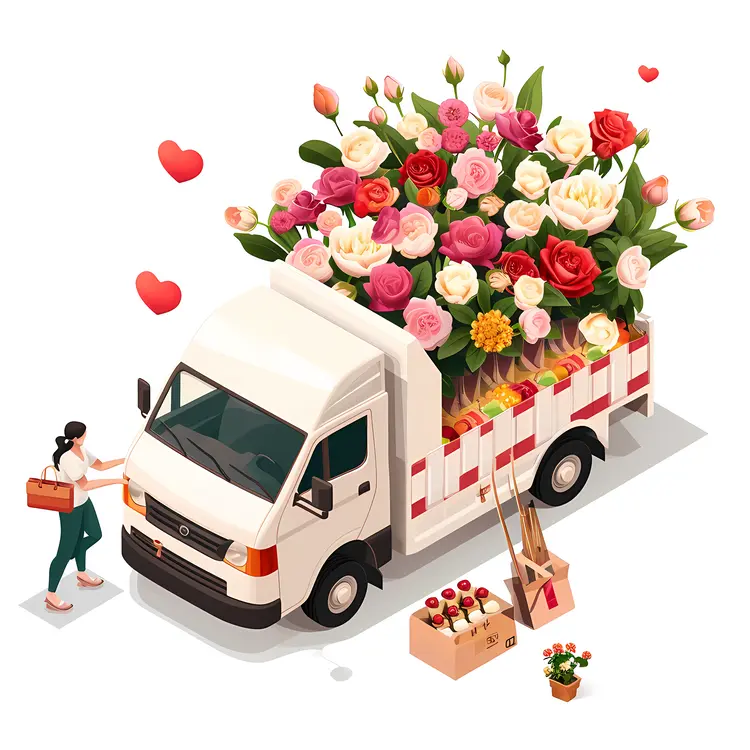 Truck with Large Flower Bouquet