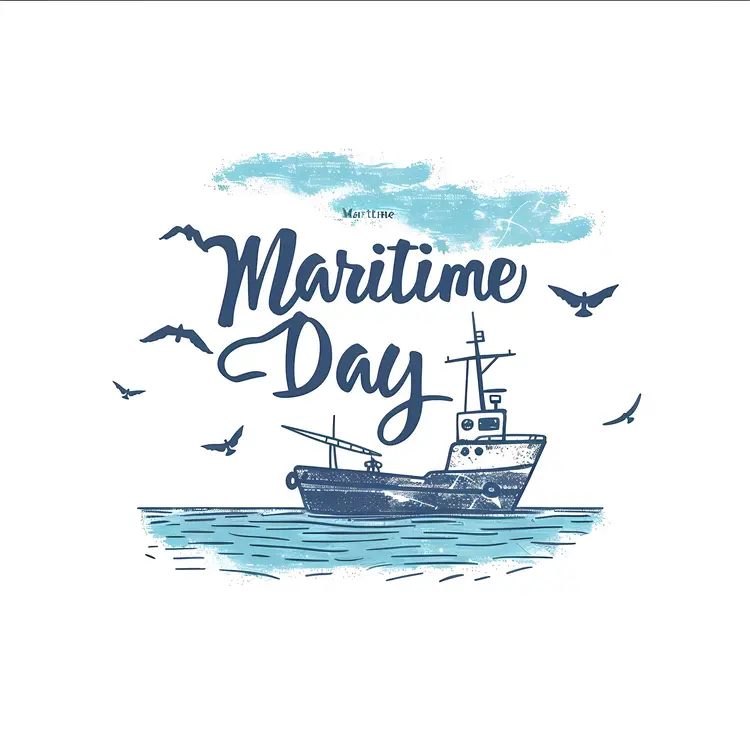 Maritime Day with Ship and Seagulls