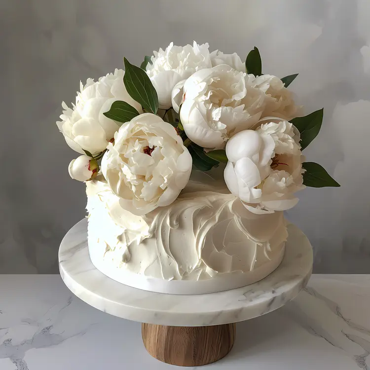 Elegant White Flower Cake on Marble Stand