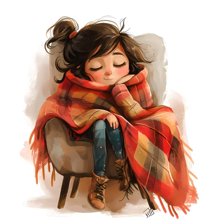 Girl Sleeping in Chair with Blanket