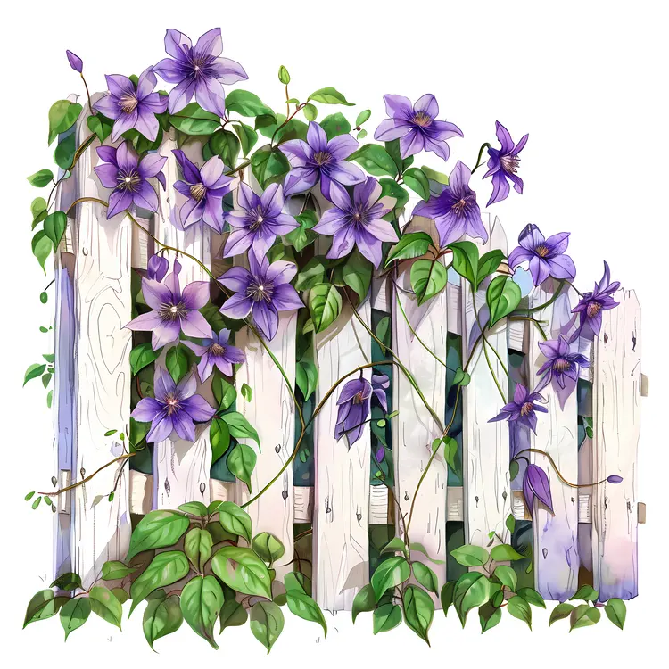 Purple Flowers on Wooden Fence