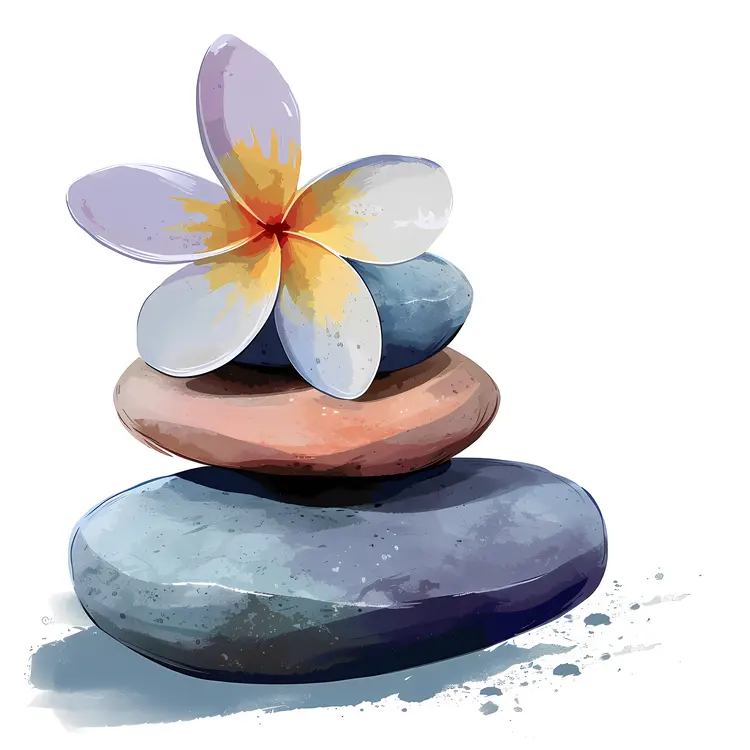 Zen Stacked Stones with Plumeria Flower