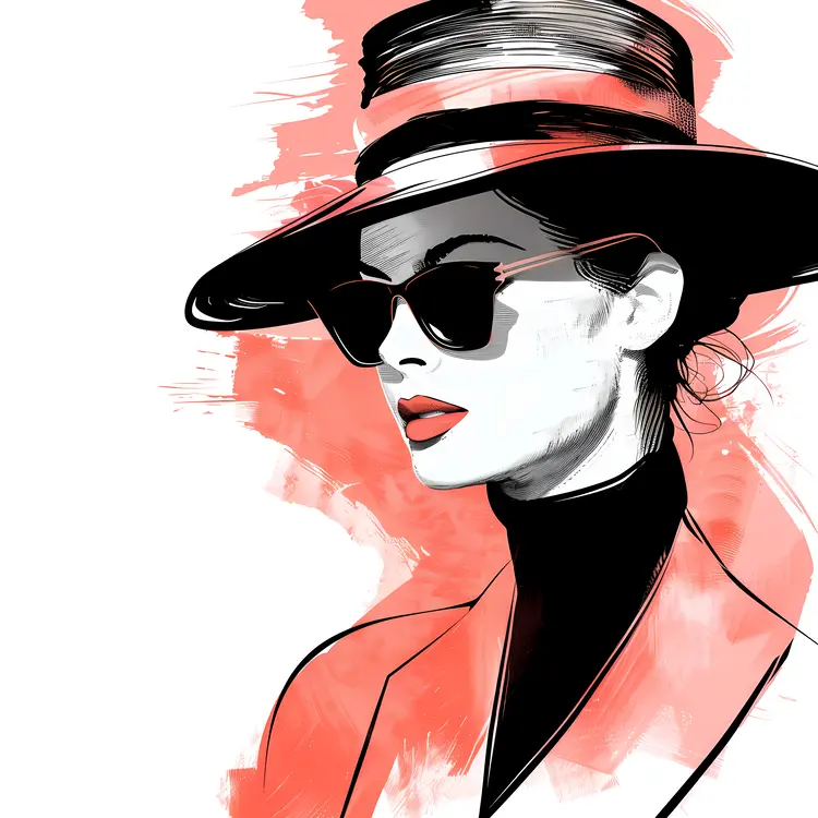 Fashionable Woman with Sunglasses and Hat