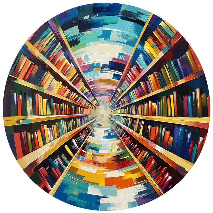 Colorful Bookshelves in Circular Perspective