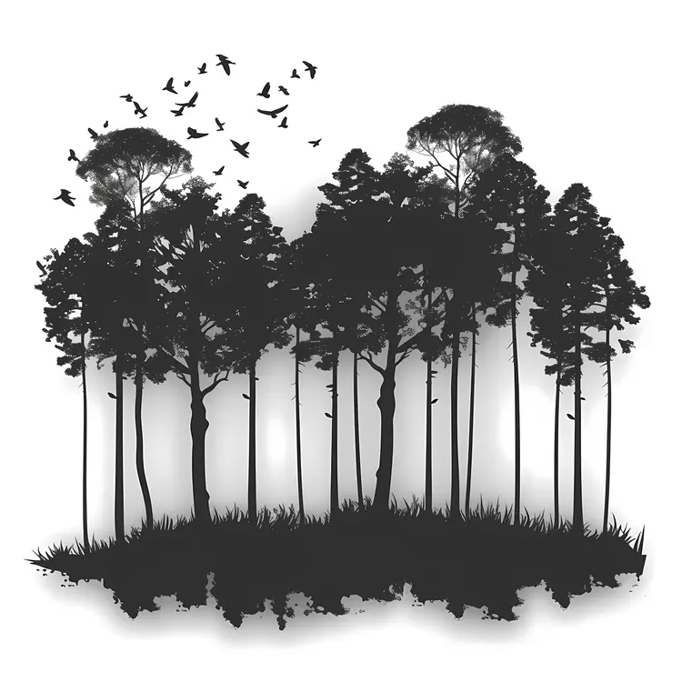 Silhouette of Trees with Birds