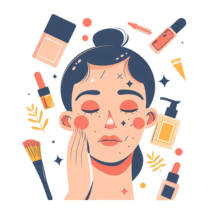 Illustration of Woman with Skincare Routine