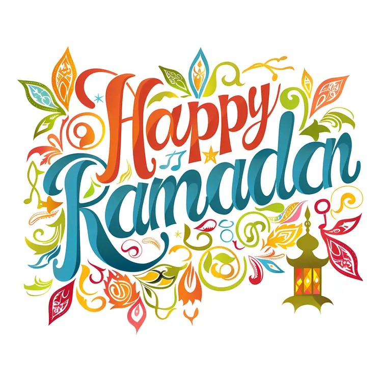 Colorful Lantern with Happy Ramadan Text