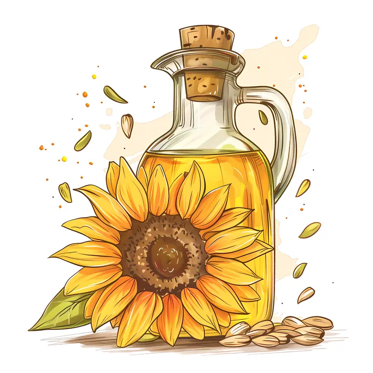Illustration of Sunflower Oil Bottle with Sunflower