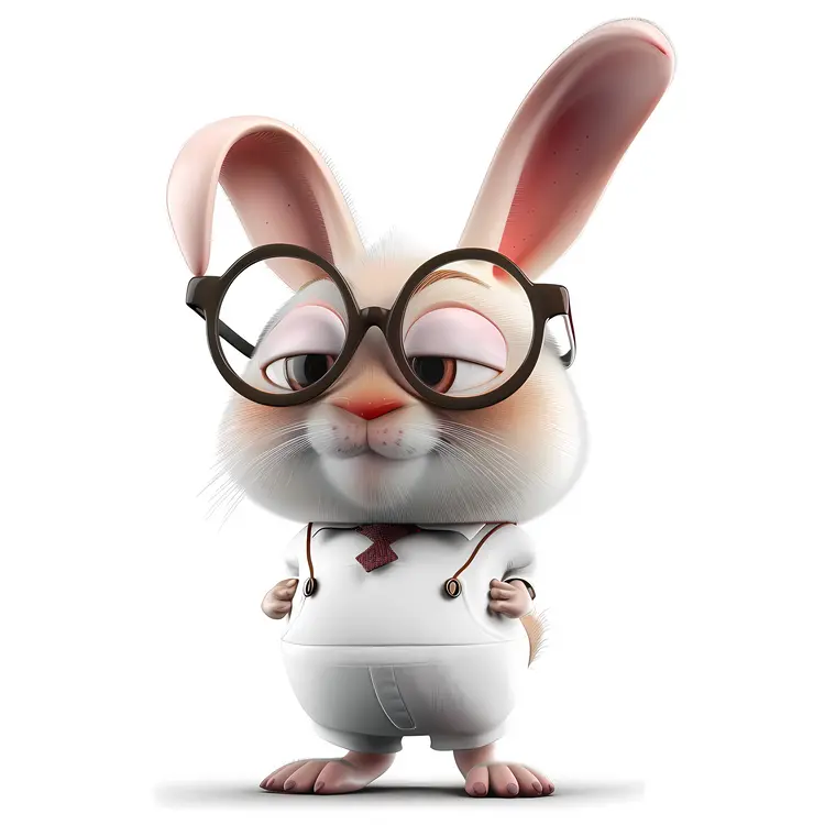 Cute Cartoon Rabbit with Glasses