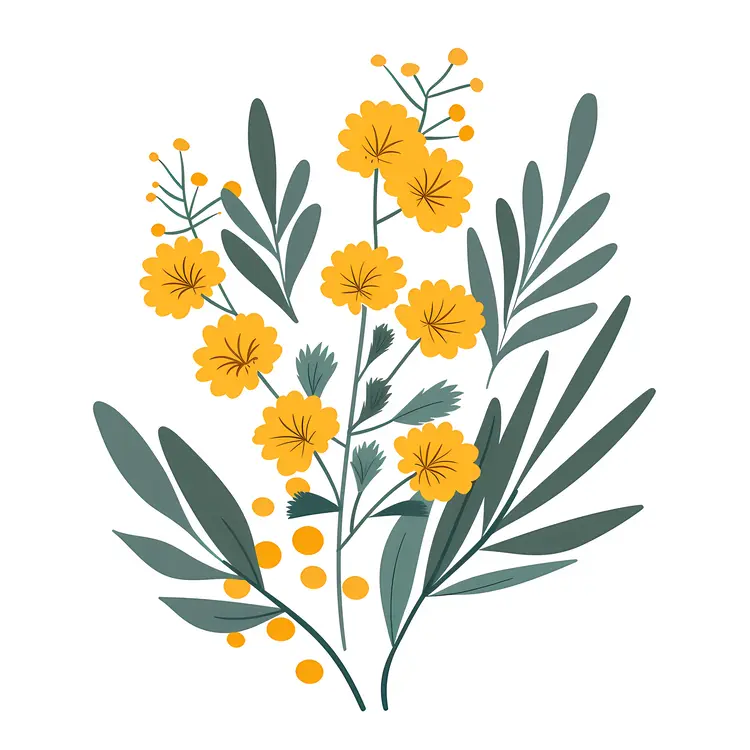Yellow Flowers with Green Leaves Illustration