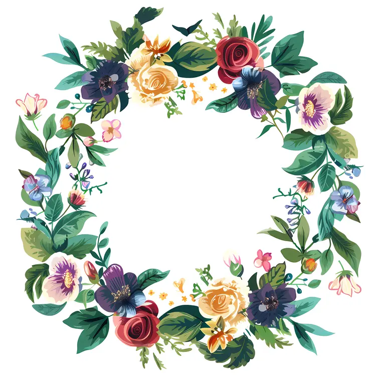 Yellow and Purple Floral Wreath with Leaves